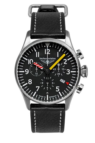 Bauhaus Aviation Herrenuhr Quarz Chronograph mit Datum und Lederarmband